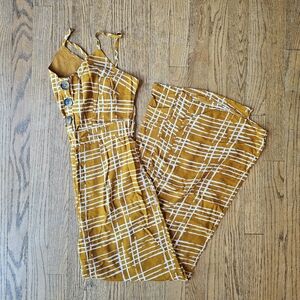 Derek Heart Mustard and White Plaid Jumpsuit Size M
